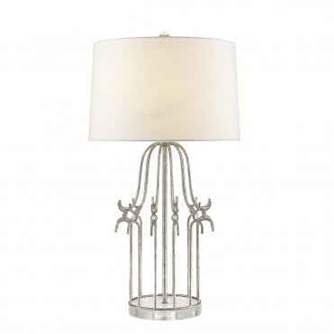 Table Lamp Open Cage in Distressed Silver with White Shade
