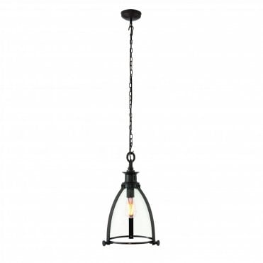 STORNI Large Rustic Ceiling Pendant Aged Bronze & Clear Glass