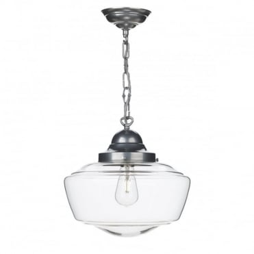 STOWE - 1 Light Ceiling Pendant Satin Chrome Clear Glass Ceiling