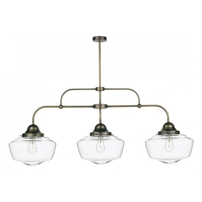 STOWE 3 Light Pendant Bar in Antique Brass with Clear Glass Shades