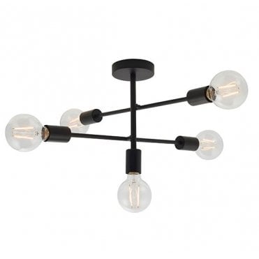 Studio 5 Light Sputnik Semi Flush Ceiling Light Matte Black