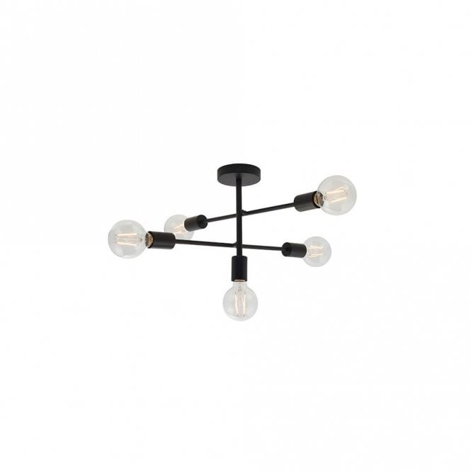 Studio 5 Light Sputnik Semi Flush Ceiling Light Matte Black