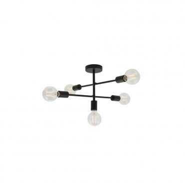Studio 5 Light Sputnik Semi Flush Ceiling Light Matte Black