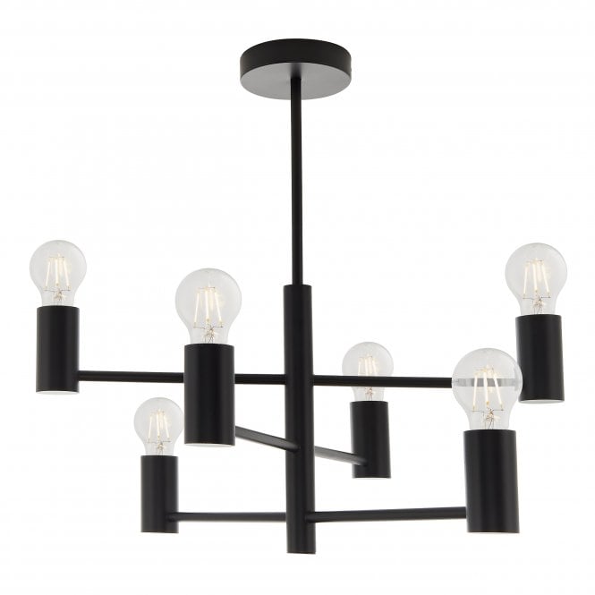 Studio 6 Light Uplight Semi Flush Ceiling Light Matte Black