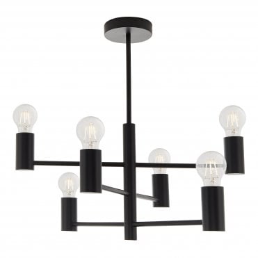 6 Light Uplight Semi Flush Ceiling Light Matte Black