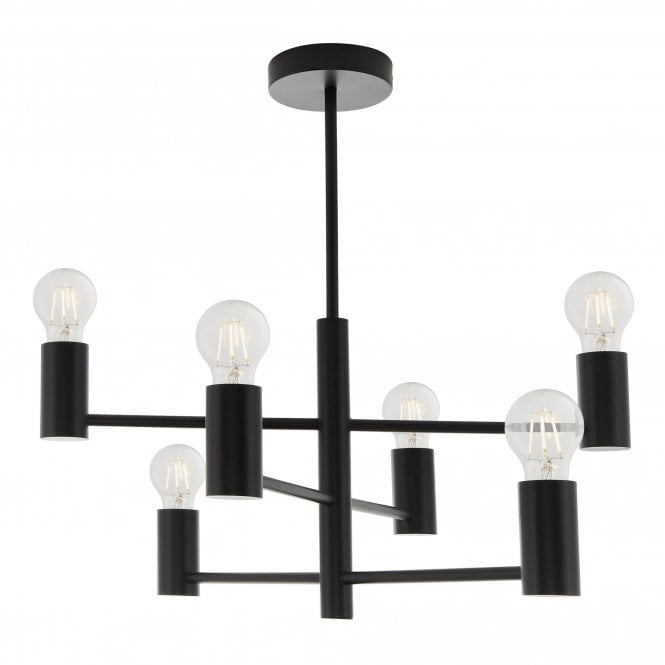 Studio 6 Light Uplight Semi Flush Ceiling Light Matte Black
