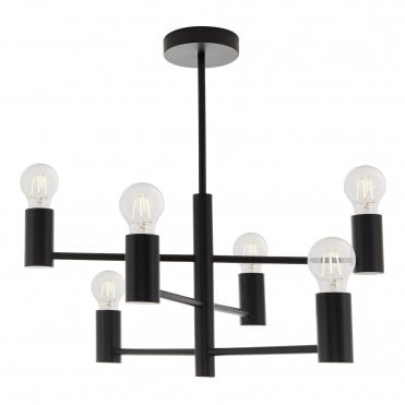 Studio 6 Light Uplight Semi Flush Ceiling Light Matte Black