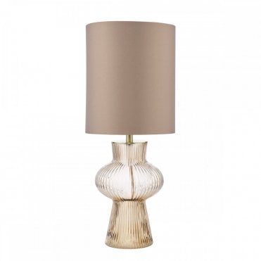 ribbed glass table lamp with taupe lampshade