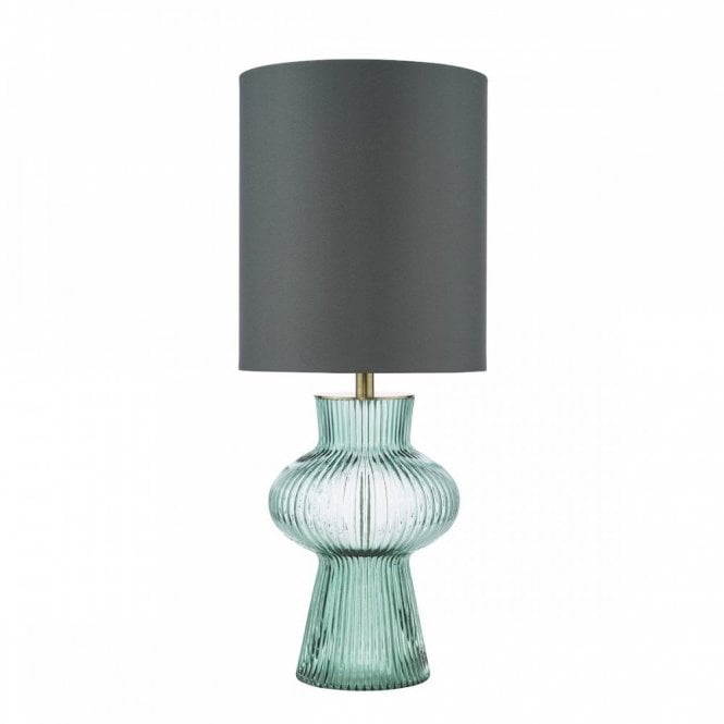 Suelita Table Lamp - Green Ribbed Glass with Grey Shade