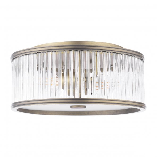 Sutton 2 Light Flush Ceiling Light Matt Antique Brass & Ribbed Glass