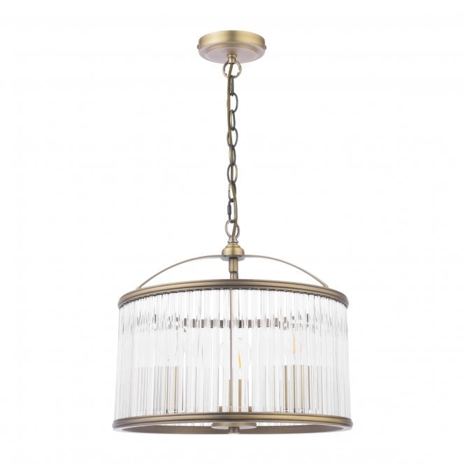 Sutton 3 Light Ceiling Pendant Matt Antique Brass & Ribbed Glass