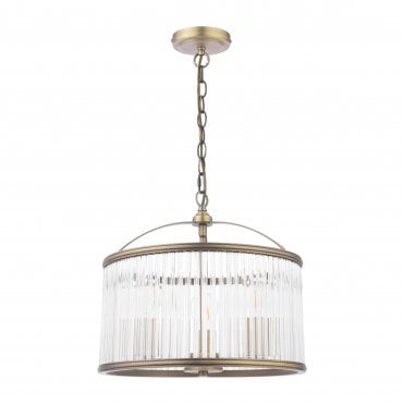 matt antique brass ceiling pendant with clear glass rods