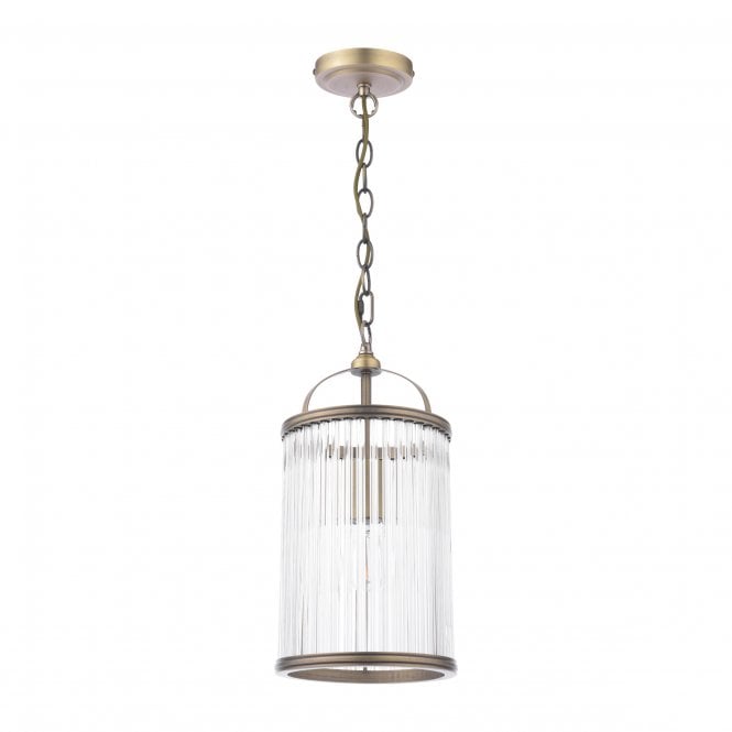 Sutton Ceiling Pendant Matt Antique Brass & Ribbed Glass