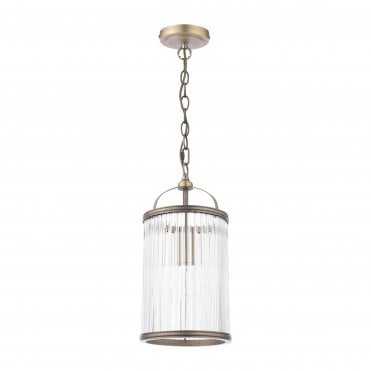 matt antique brass pendant with facetted glass rods