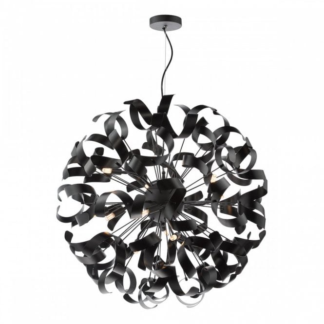 Swash 12 Light Pendant In Black With Black Ribbons