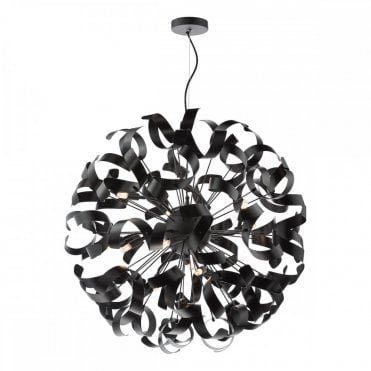 Swash 12 Light Pendant in Matte Black with Black Ribbons by The Lighting Book – modern industrial chandelier for statement ceiling lighting