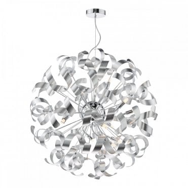 Swash 12 Light Pendant in Polished Chrome with Brushed Aluminium Ribbons by The Lighting Book – modern industrial ceiling light for contemporary interiors