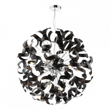 Swash 12 Light Pendant in Polished Chrome with Matte Black Ribbons by The Lighting Book – industrial modern ceiling light for high ceilings