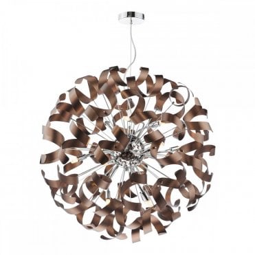 Swash 12 Light Pendant in Polished Chrome with Brushed Copper Ribbons – Modern Industrial Ceiling Light by The Lighting Book