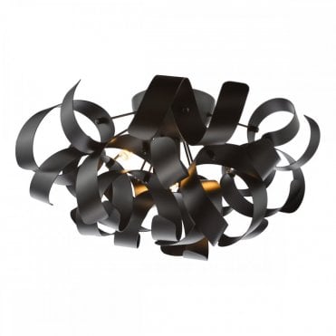 Swash 4 Light Flush Ceiling Light in Matt Black with sculptural ribbon arms by The Lighting Book – modern low ceiling lighting fixture