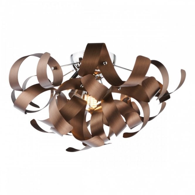 Swash 4 Light Flush In Black With Copper Ribbons