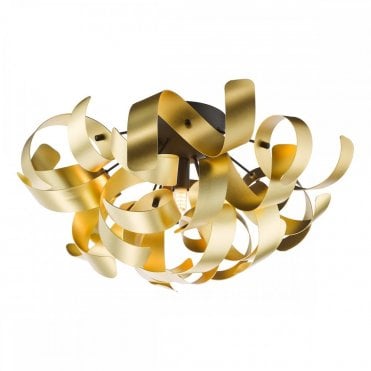 Swash 4 Light Flush Ceiling Light in Matt Black with Gold Ribbon Detail by The Lighting Book – modern sculptural low ceiling lighting