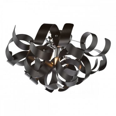 Swash 4 Light Flush Ceiling Light in Polished Chrome with Black Ribbons by The Lighting Book – modern low-profile sculptural ceiling fixture