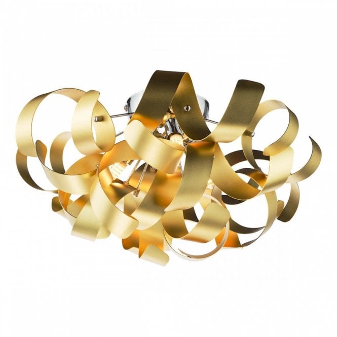 Swash 4 Light Flush In Polished Chrome With Gold Ribbons