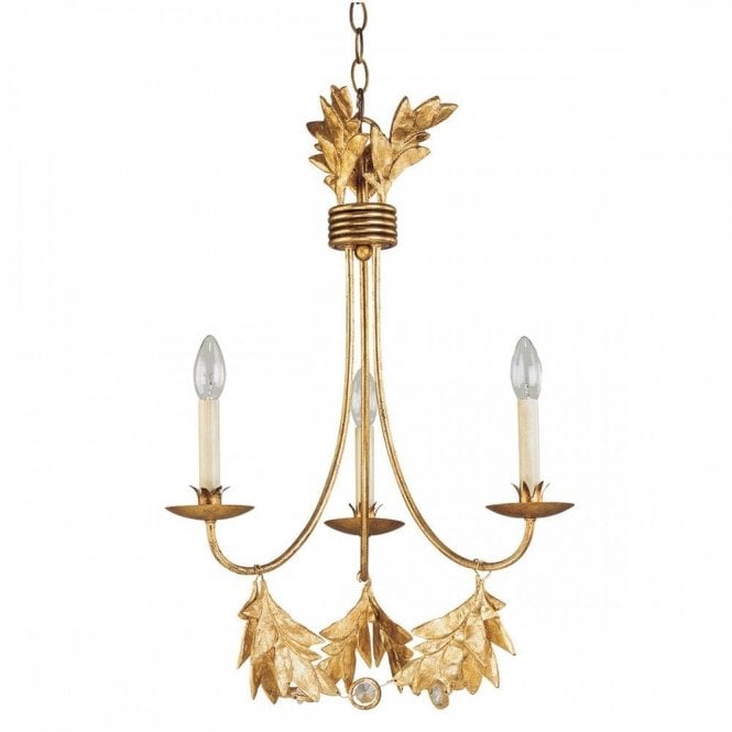 SWEET Olive 3 Light Chandelier Gilded Gold with Leaf Decoration