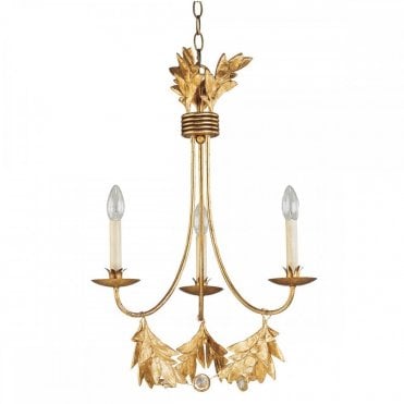 SWEET Olive 3 Light Chandelier Gilded Gold with Leaf Decoration