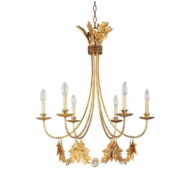 SWEET Olive 6 Light Chandelier Gilded Gold with Leaf Decoration