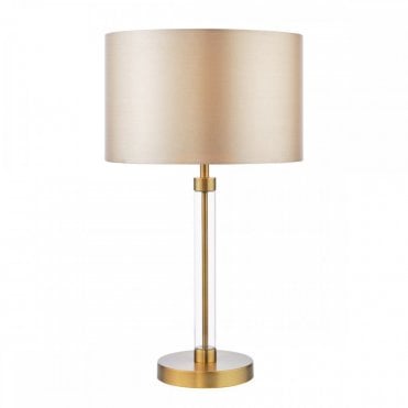 Sylvester glass table lamp with antique brass base and shade – elegant modern lighting from Lighting and Lights