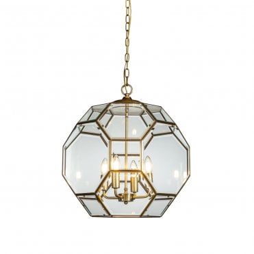 SYMPHONY Ceiling Pendant 4 Light Brass Octagon, Hexagon & Square Pendant