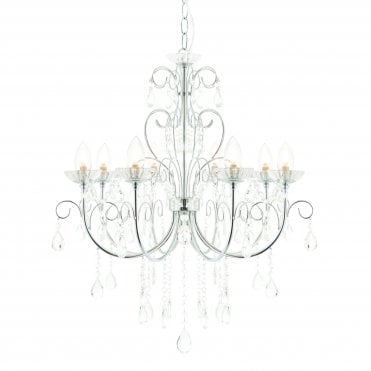 8 Light Pendant IP44 Bathroom Safe Chandelier Chrome and Crystal Glass