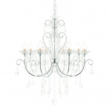 TABITHA 8 Light Pendant IP44 Bathroom Safe Chandelier Chrome and Crystal Glass