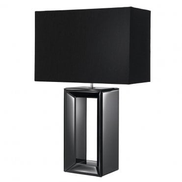black mirrored table lamp base with black shade