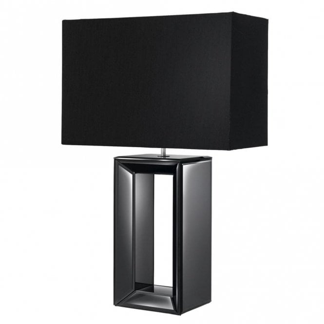 TABLE LAMP - TALL BLACK MIRROR BASE COMPLETE WITH FAUX SILK SHADE