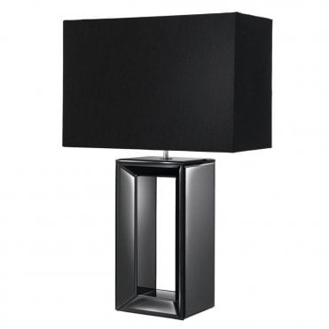 TABLE LAMP - TALL BLACK MIRROR BASE COMPLETE WITH FAUX SILK SHADE