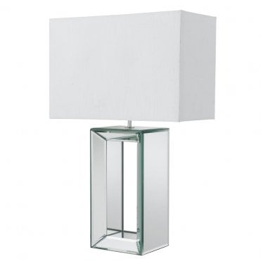 mirror base table lamp with white shade
