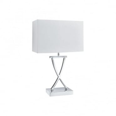 TABLE - Lamp X Shape Base Chrome White Rectangle Shade