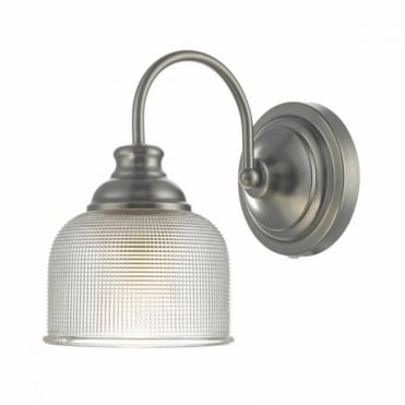 TACK - Antique Chrome Wall Light with Textured Glass Shade , Switched