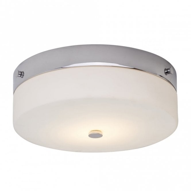 TAMAR LED Large Bathroom Flush Ceiling Light Chrome Opal Glass