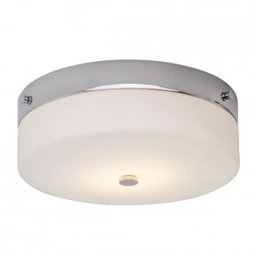 TAMAR LED Large Bathroom Flush Ceiling Light Chrome Opal Glass