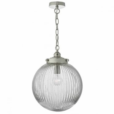 TAMARA - Satin Nickel Pendant with Ribbed Glass Globe