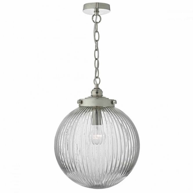 TAMARA - Satin Nickel Pendant with Ribbed Glass Globe