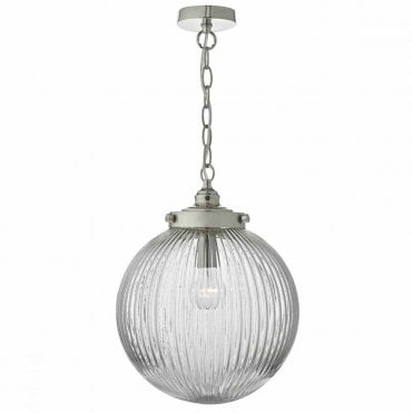TAMARA - Satin Nickel Pendant with Ribbed Glass Globe