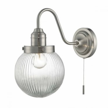 TAMARA - Satin Nickel Wall Light with Ribbed Globe Glass , Switched
