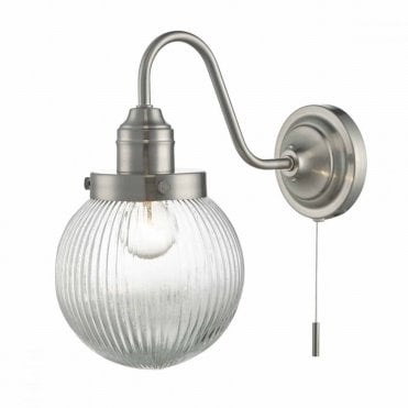 TAMARA - Satin Nickel Wall Light with Ribbed Globe Glass , Switched