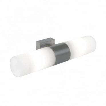 TANGENS - Double Bathroom Wall Light Brushed Steel and Frosted Glass