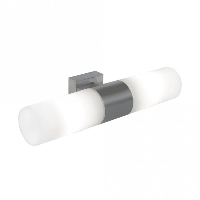 TANGENS - Double Bathroom Wall Light Brushed Steel and Frosted Glass